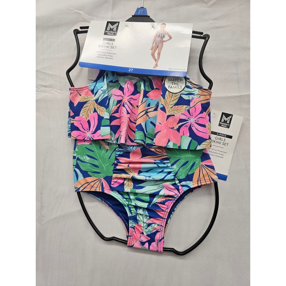 Member's Mark Girls 2-Piece Bikini‎ Set Tropical Floral Ruffle Swimsuit 2T NEW